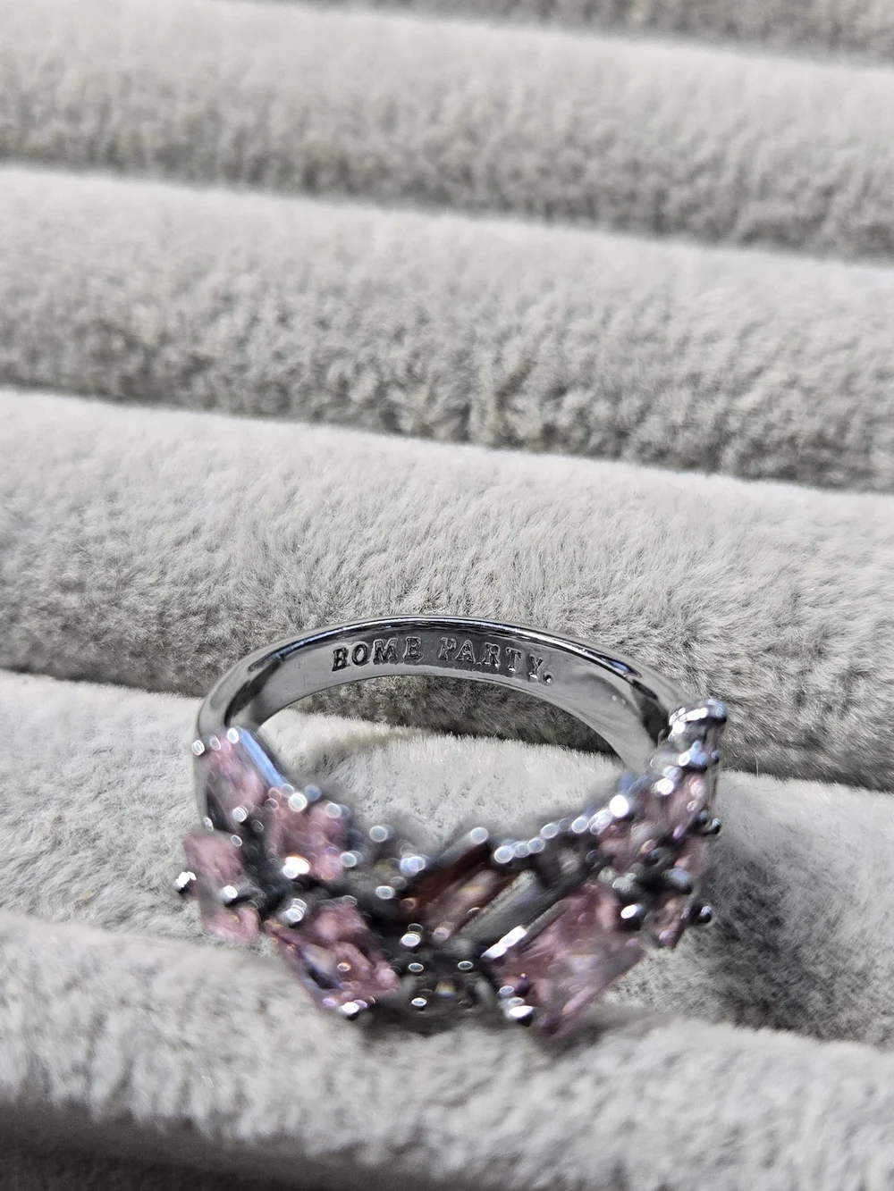 Size 8 Rose Quartz Rhodium Plated Eternity Bomb Party Ring